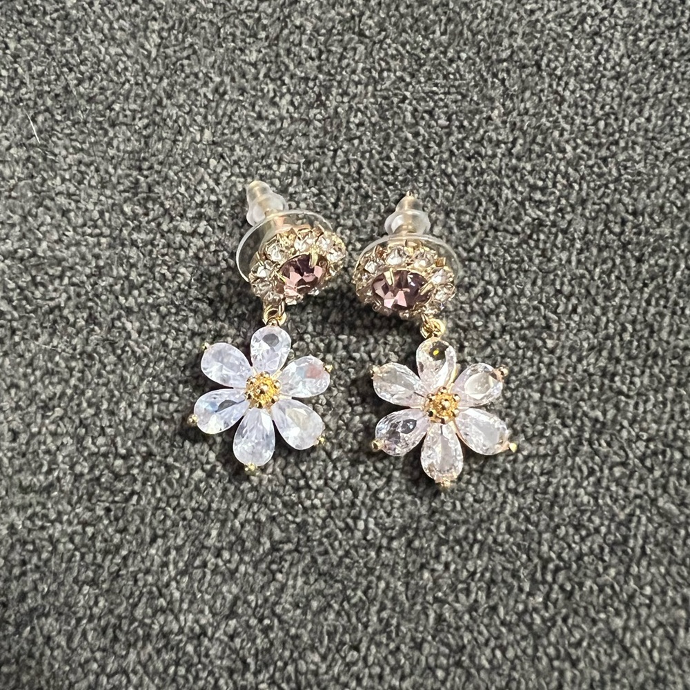 Daisy gem earrings on lavender studs